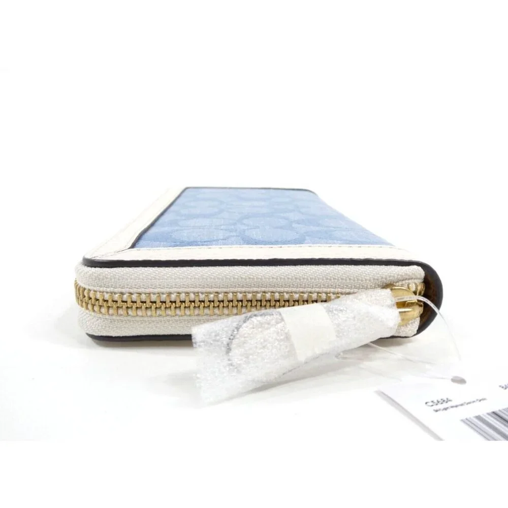 Coach Signature Light Washed Denim Chalk Accordion Zip‎ Wallet NWT C5684